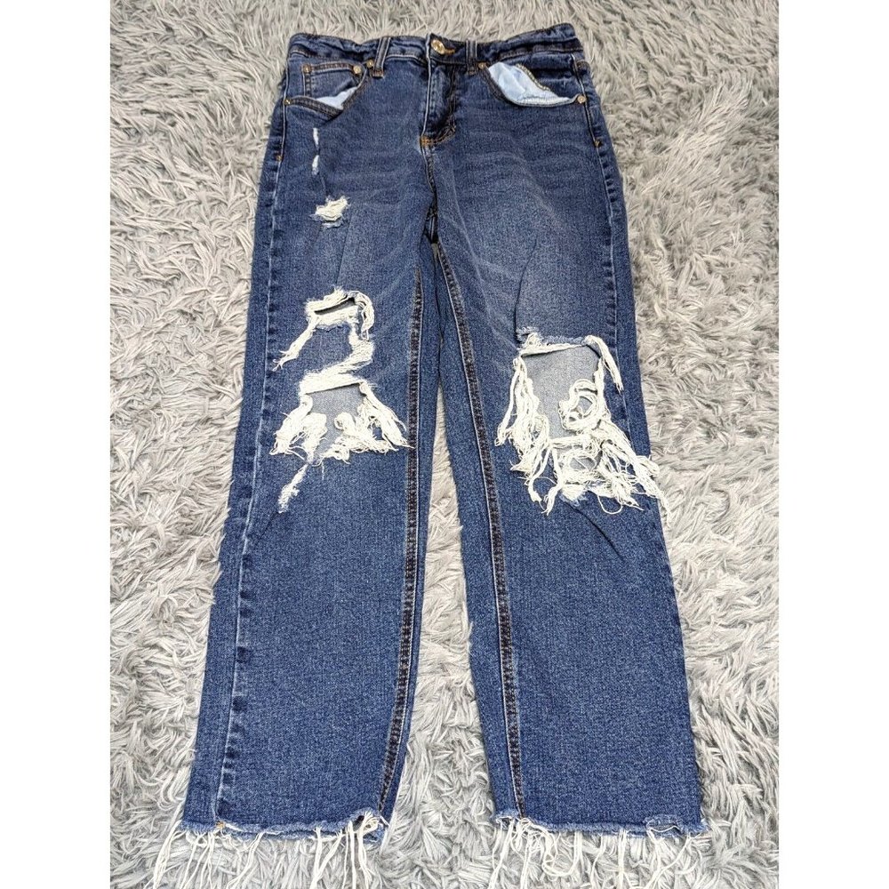 Indigo Rein Womens Juniors Size 5 Blue Cropped Distressed Skinny‎ Shredded Jeans